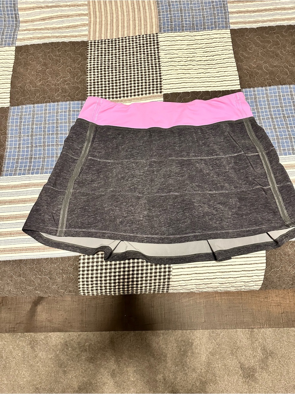 Girls' Grey Skort with Pink Lining and Striped Detail